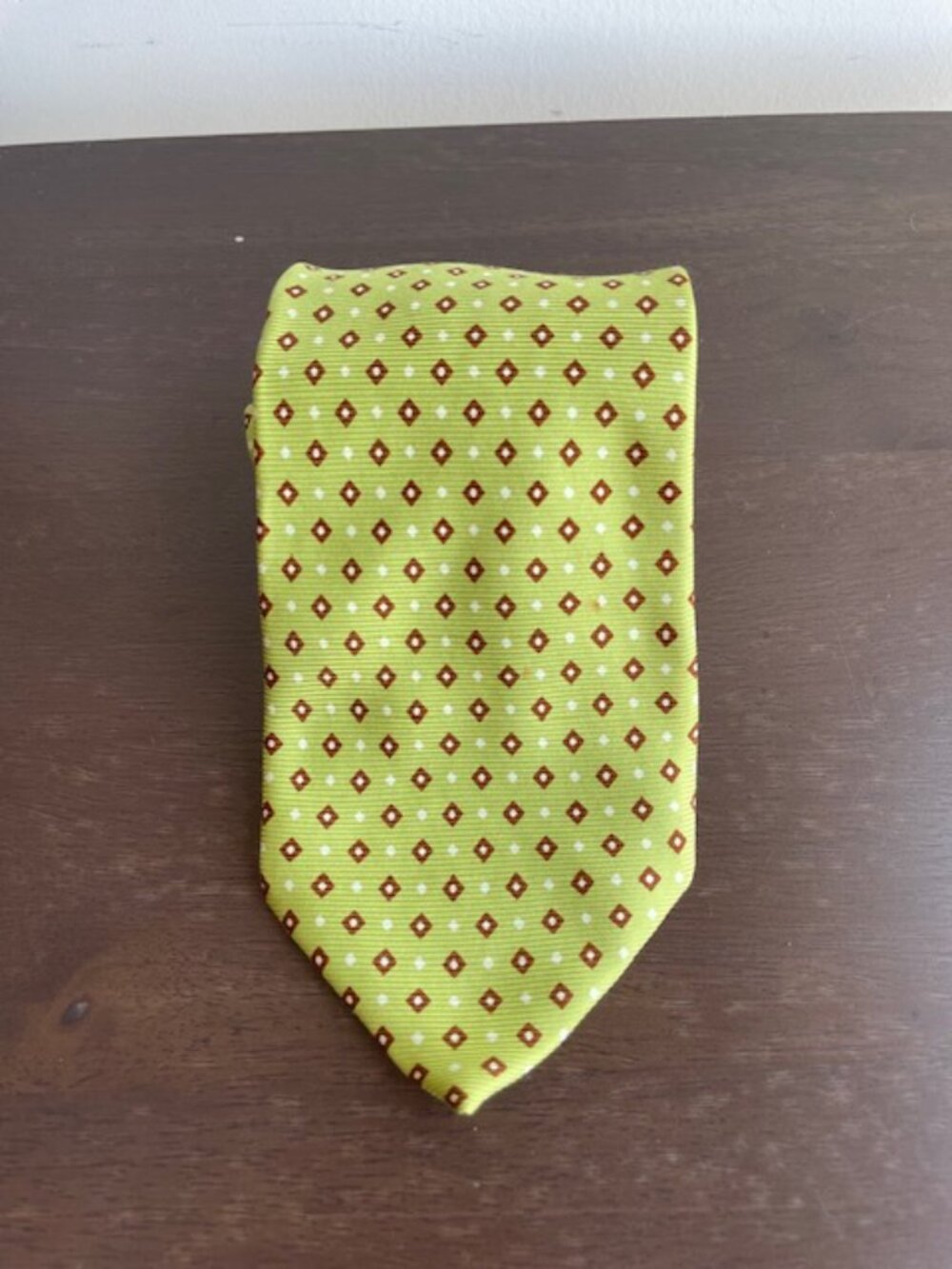 ERMENEGILDO ZEGNA Silk Tie Geometric 100% Silk Necktie Green Made in Italy 4"